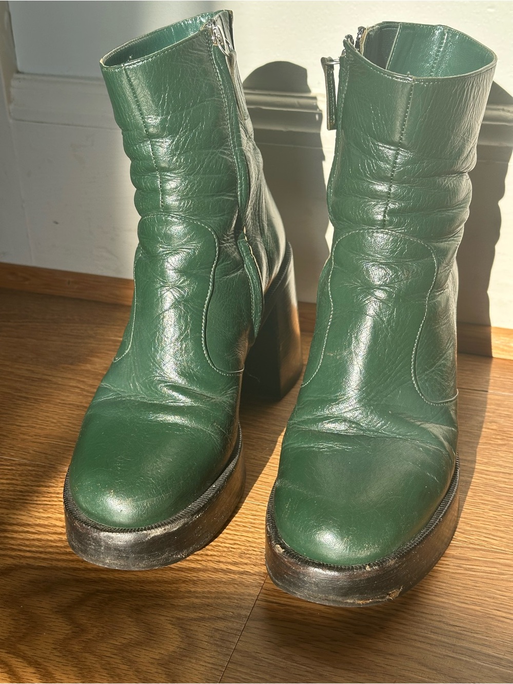 Simon Miller Green Leather Platform Ankle Boots